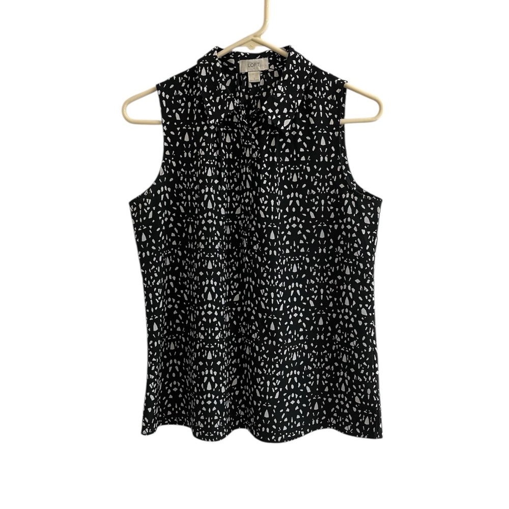 Ann Taylor Loft Top Womens Small Black 1/2 Button Sleeveless Blouse Career